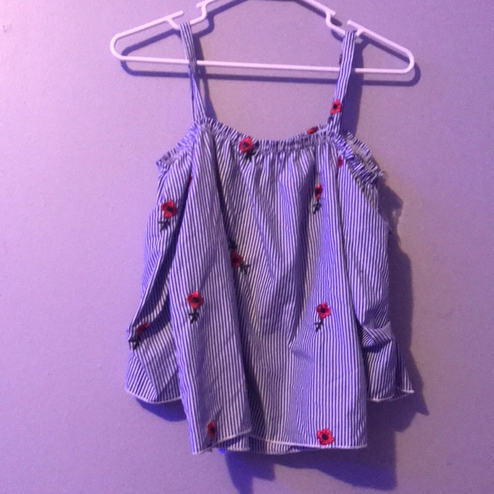 flower blue striped crop top tee